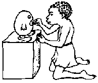 A child plays at feeding a frog